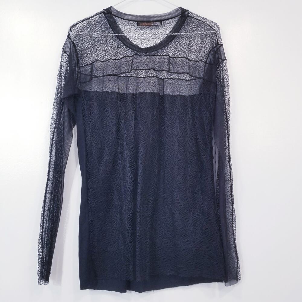 BCBGMaxAzria Black Lace Tunic Blouse Long Sleeves